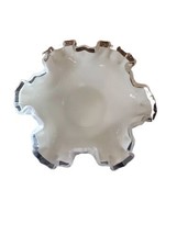 Vintage Fenton Bowl Dish Silver Crest Milk Glass Footed Ruffled Crimped ... - $17.81
