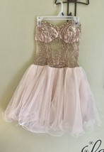 Dave &amp; Johnny High End Short Dress Tulle Crystals Beads Semi Sheer Upper Sz. 0 - £79.81 GBP