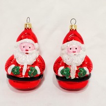 Pair Santa Figural Glass Christmas Ornament  3.5&quot; Colombia Glitter Vintage - £18.37 GBP