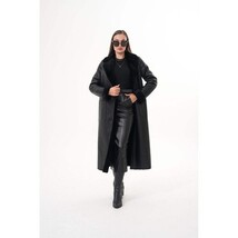 Vinci The Raven Long Shearling Black Leather Women Leather Jacket image 5