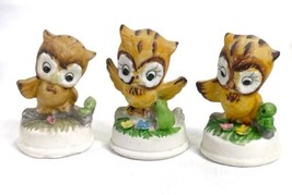Napco Napcoware Vintage Owl Lot of 3 Figurines With Animals Ceramic Matte Bisque - £21.99 GBP