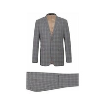 Mens Suit RENOIR English Plaid Window Pane Stretch Slim Comfort 293-7 Gray Brown image 3