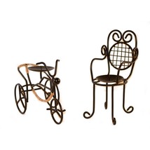 Pair of Wrought Iron Small Chair And Tricycle Pilar Candle Holder Black Vintage - £9.43 GBP