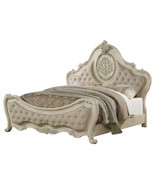 Ragenardus King Bed, Beige Linen &amp; Antique White Finish - $2,905.77 CAD