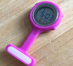 Unused Unbranded Purple Digital Quartz Alarm Brooch Watch~Day Date~New B... - $9.50