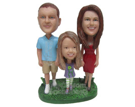 Custom Bobblehead Mother, Daughter And Dad Trio Walking Hand In Hand - Parents &amp; - £183.90 GBP