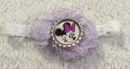 White 1/2&quot; Lace Infant or Child headband With Mickey Mouse on a Lavender Bow - £5.59 GBP