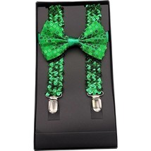 Men AB Elastic Band Green Sequin Suspender With Maching Polyester Bowtie - €4,14 EUR