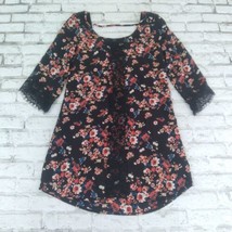Socialite Dress Womens XS Black Floral 3/4 Sleeve Lace Lined Mini Boho - £15.88 GBP