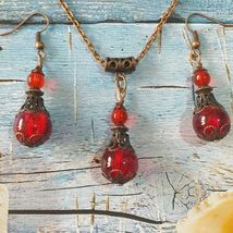 Victorian red copper jewelry set bohemian jewelry set earrings necklace ... - $52.00