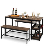 3 Pieces Dining Table Set for 4 with Wine Rack-Brown - Color: Brown - $4,460.41 MXN