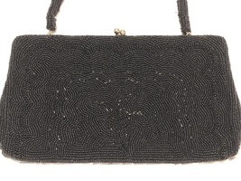 Vintage Black Beading Evening Clutch Handbag Mid-century 1950-60s - £18.34 GBP