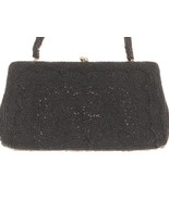 Vintage Black Beading Evening Clutch Handbag Mid-century 1950-60s - $23.38