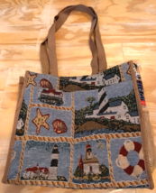 American Tourist Tote W/Coin Pouch Lighthouse Canvas Zipper W/Umbrella NEW! - £28.73 GBP