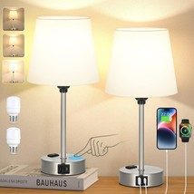 Table Lamps For Bedrooms Set Of 2 Bedside - Nightstand With Usb C Port And Ac Ou - £55.94 GBP