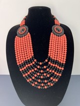 Joan Rivers Coral and Black Multi Strand Chunky Beaded Statement Necklace - £52.32 GBP