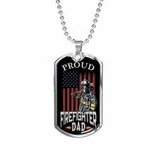 Express Your Love Gifts Proud Firefighter Dad Dog Tag Engraved 18k Gold w 24&quot; Ch - £55.15 GBP