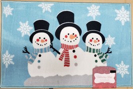 Printed Kitchen RUG(nonskid)(20&quot;x30&quot;)CHRISTMAS,3 Snowmen &amp; Snowflakes On Blue,Bl - £17.12 GBP