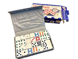 Vtg Set 55 Cardinal Double Nine Dominoes in Deluxe Case Jumbo Color Dots 1997 - £11.84 GBP