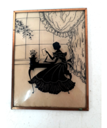 Beautiful Silhouette of Lady Writing A Letter At Her Desk, Reverse Painted - £28.49 GBP