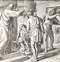 1922 Servant Talks To Job Of Troubles Wood Engraving Bible Story Vintage... - $19.99