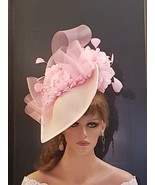 Pink Hat fascinator large Teardrop hatinator Feather, Floral Hat Church ... - £74.70 GBP