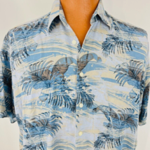 Natural Issue Hawaiian Aloha L Shirt Hibiscus Flower Palm Leaves Tropical Blue - £32.14 GBP