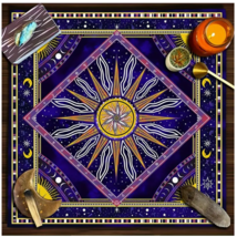 Sun &amp; Moon Blue Tarot Reading, Altar, or Rune Casting Cloth Size Approx 19&quot;x19&quot; - £7.98 GBP