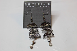 White House Black Market French Wire Dangle Earrings Metallic Curved Fil... - £13.99 GBP