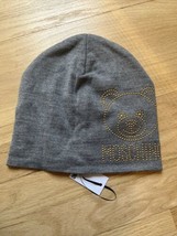 New Moschino 100% Wool Bear Gold Studded Beanie Gray - £49.36 GBP