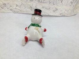 Vintage Skating Setting Down Snowman Ceramic Figurine Figure - £6.15 GBP