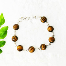 925 Sterling Silver Tiger Eye Bracelet Handmade Jewelry Birthstone Bracelet - £42.12 GBP