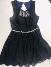 Jodi Kristopher Semi Firmal Dress Sz 3 Blackblace Mini Purple Blue Full ... - £32.30 GBP