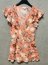 Umgee Boho Romper Size M VNeck Coral Floral With Lined Skirt and Elastic Waist - £13.39 GBP