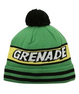 Grenade Comic Striped Knit Pom Pom Winter Hat Beanie Toque Green - £14.42 GBP