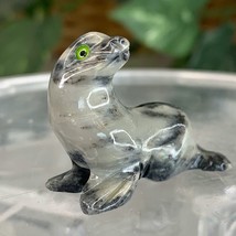 Black &amp; White Marble Carved Seal Figurine Sea Lion Figure Miniature 1.5&quot;... - $11.63