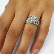 3Pcs Engagement Wedding Band Ring Solid 10k White Gold 2.5Ct Lab Created Diamond - £266.60 GBP