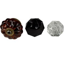 Lot of 3 Large Vintage Glass Knobs Amber Clear Dark Red  - £22.71 GBP