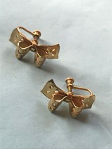 Vintage Coro Marked Small Goldtone Ribbon Bow Screwback Earrings – signed on  - $13.09