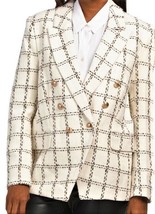 Elie Tahari Women&#39;s Double Breasted Blazer Sz- L White Classic Plaid Checks - £78.63 GBP