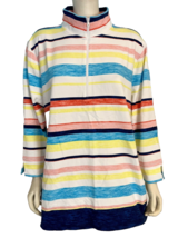 T by Talbots White, Blue, Yellow, Pink Striped 1/4 Zip Top Size 3X - £33.43 GBP