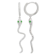 Authenticity Guarantee 
Pave Diamond Emerald Eye Snake Dangle Drop Earrings 1... - £861.08 GBP