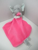 Carters Plush Gray Green elephant Rattle w/ Security Blanket pink striped satin  - $5.93