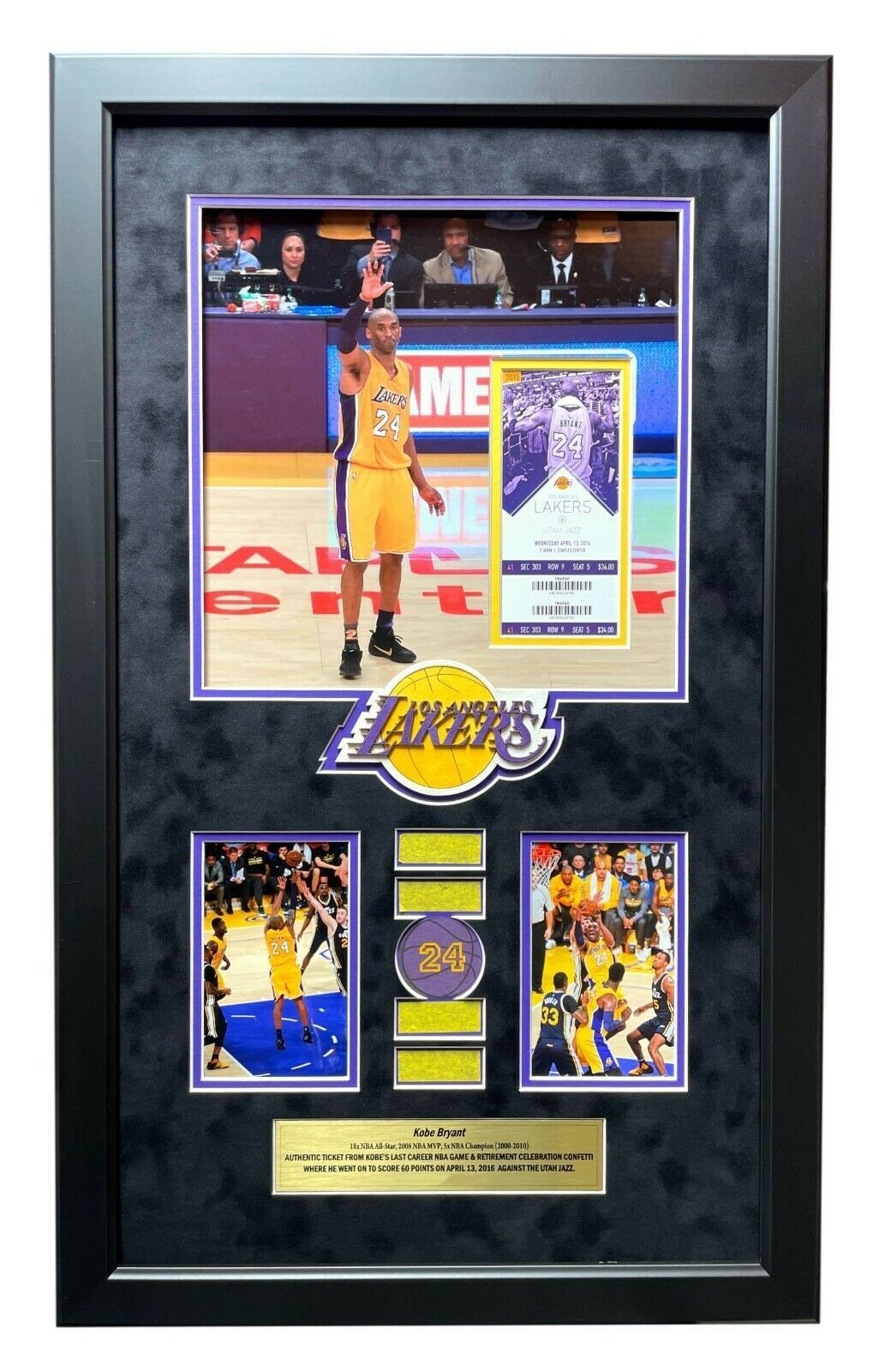 Primary image for Kobe Bryant Final Authentic Game Ticket vs. Jazz & Used Confetti Framed Lakers