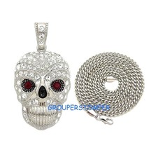 Tête de Mort Rubis Rouge Yeux Neuf Strass Pendentif Avec 76.2cm Long Cubain - £17.04 GBP