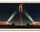 Liberty Memorial Night View Kansas City Missouri MO Linen Postcard N24 - $2.92