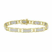 1.13 CT Moissanite 14K Yellow Gold Plated Silver Link Tennis Bracelet - £128.60 GBP