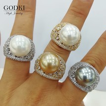 New Trendy Pearl Statement Rings for Women Wedding Cubic Zirconia Cocktail Finge - £22.47 GBP