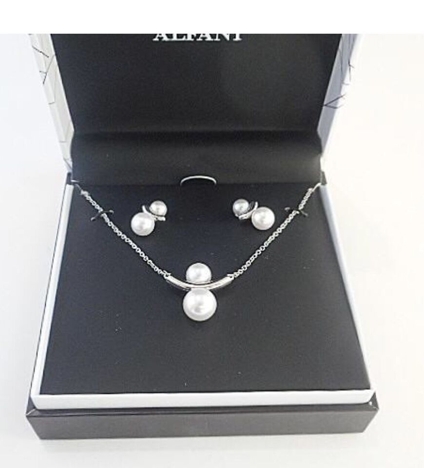 Alfani Silver and Pearl Stud Earrings plus necklace Brand new free ship - $20.79