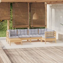  Garden Lounge Set Grey Solid pinewood, fabric (100% polyester) - $18,529.30 MXN